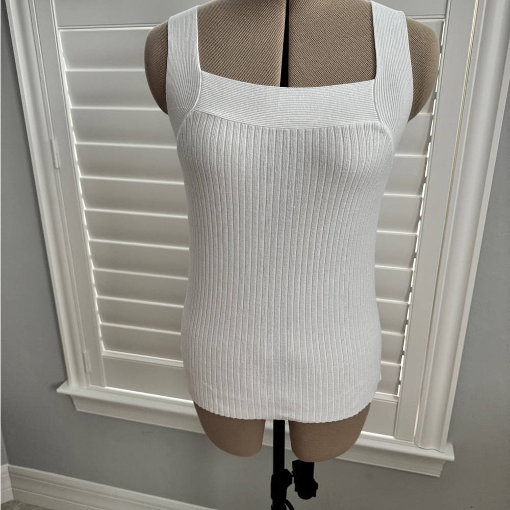 Ann Taylor White Ribbed Tank Top
